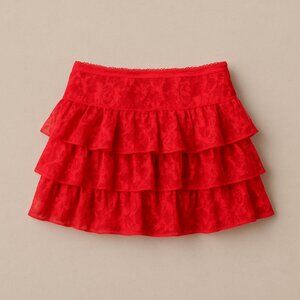Tiered Red Lace Ruffle Mini Skirt | Y2K party vibe